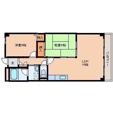 セントラルコート香芝(2LDK/2階)の間取り写真