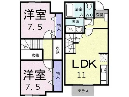 ニュークレストール光ケ丘(2LDK/1階)の間取り写真