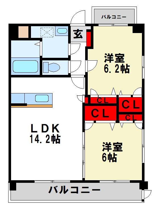 エクレール(2LDK/2階)の間取り写真