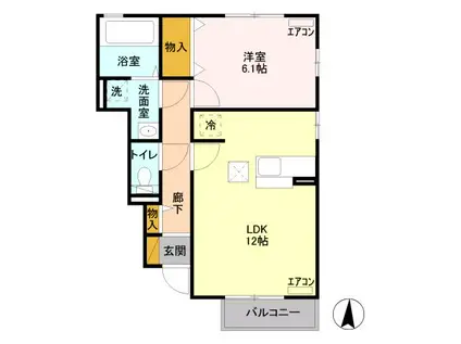 プランドールS B(1LDK/1階)の間取り写真