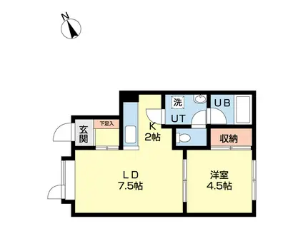 地下鉄東豊線 北13条東駅 徒歩8分 2階建 築26年(1LDK/1階)の間取り写真