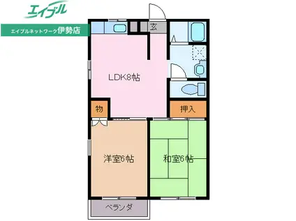 コーポN&E(2LDK/2階)の間取り写真