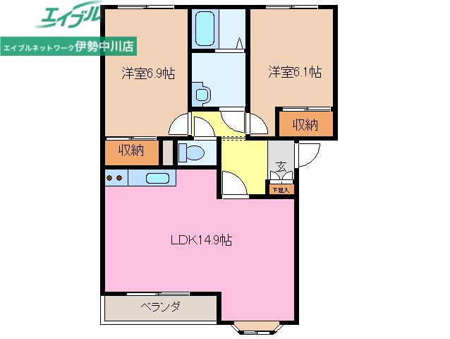 グレースシャトー(2LDK/2階)の間取り写真