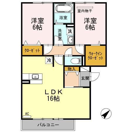 あけぼの6番館やまさ B棟(2LDK/3階)の間取り写真