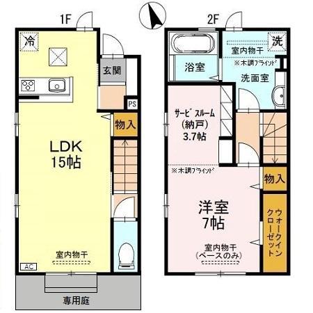 コレクトコーブ B棟(2LDK/1階)の間取り写真
