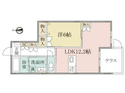 ヘーベルヴィレッジ生田ソレアード三田(1LDK/1階)の間取り写真