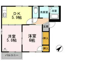 法性寺ハイツアネックス(2DK/1階)の間取り写真