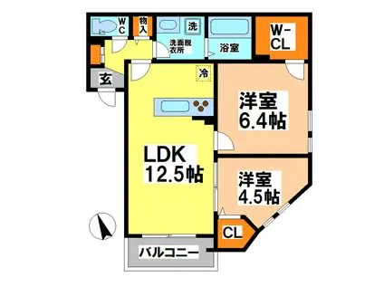 メゾン中町(2LDK/1階)の間取り写真