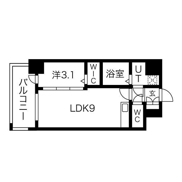 エスグランデ難波グランツ(1LDK/9階)の間取り写真