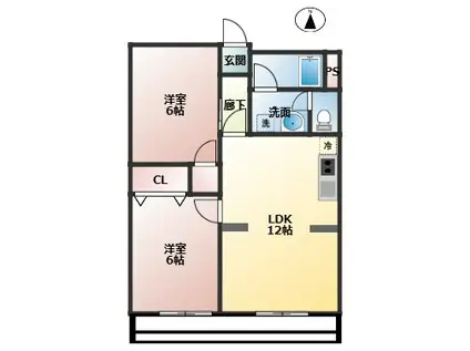 川地ハイツ(2LDK/3階)の間取り写真