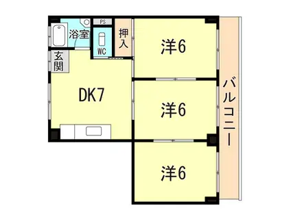 桑畑高徳マンション(3DK/2階)の間取り写真