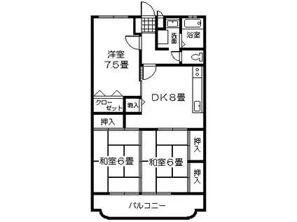 ルミエール伊牟田(3DK/2階)の間取り写真