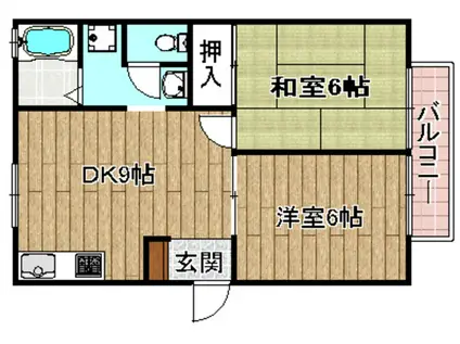 アルカディアPARTI(2DK/2階)の間取り写真