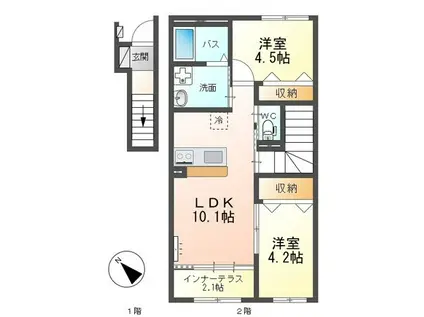 グランデージ桜(2LDK/2階)の間取り写真