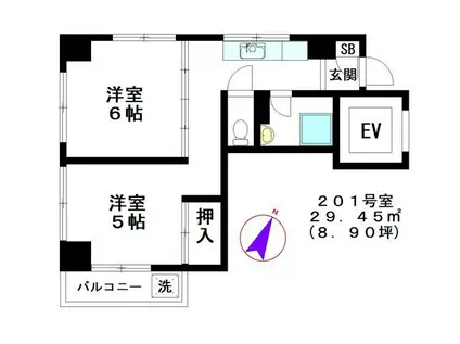 ワコーハイム池尻(2K/2階)の間取り写真