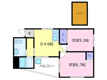 ウエストサイド天美(2DK/3階)の間取り写真