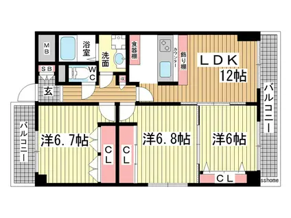 メゾン・リルオート御影(3LDK/2階)の間取り写真