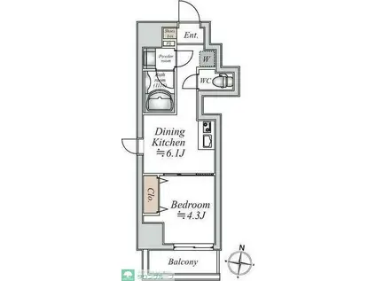 グランカーサ大島(1DK/6階)の間取り写真