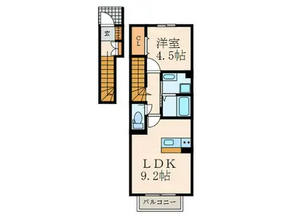 プレステージ城野駅南(1LDK/2階)の間取り写真