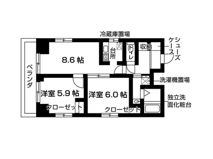 パルナシウス北上野(2LDK/3階)の間取り写真