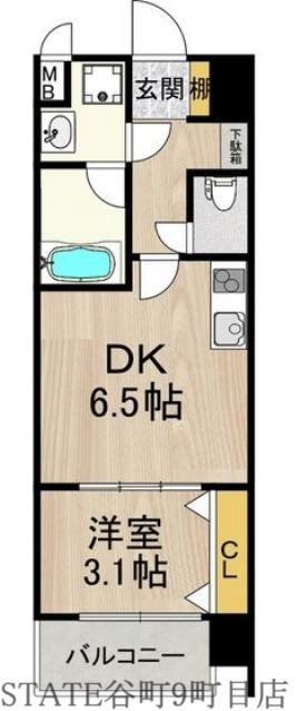 スプランディッド難波サウス(1DK/2階)の間取り写真