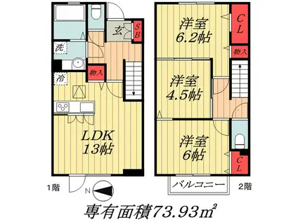 メゾンドSATOMI B棟(3LDK/1階)の間取り写真