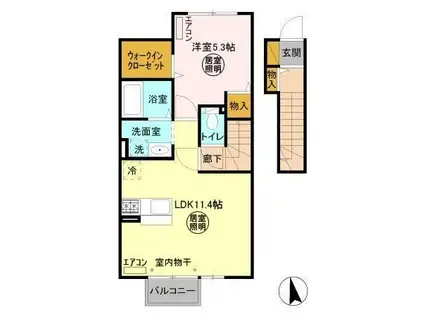 イル・ソーレ350(1LDK/2階)の間取り写真