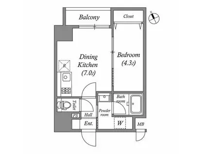 クオリタス浜田山(1DK/5階)の間取り写真