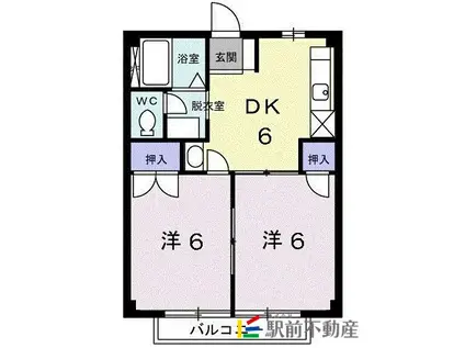 迫間ラッキーハイツI(2DK/1階)の間取り写真