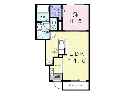 グリーンサイド(1LDK/1階)の間取り写真