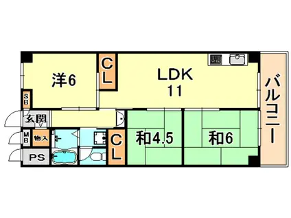 夢野4号棟(3LDK/4階)の間取り写真