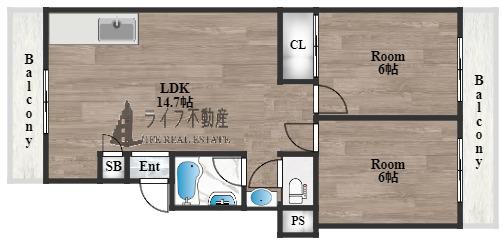 コンフィー鴻池新田駅前(2LDK/2階)の間取り写真