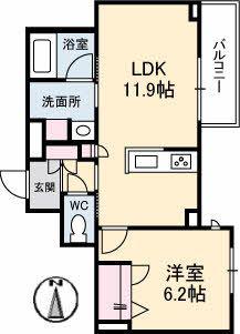メゾンフェリシア(1LDK/2階)の間取り写真