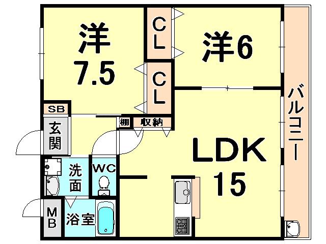 レジデンス口酒井(2LDK/3階)の間取り写真
