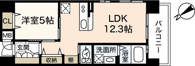 アールヴォレ楠木(1LDK/8階)の間取り写真