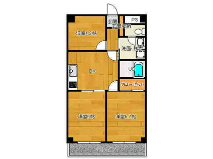 シティプラザ栗木(3DK/3階)の間取り写真