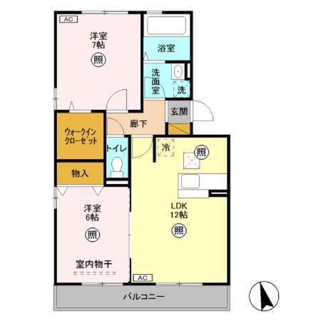 ヴィルドミール中今泉(2LDK/1階)の間取り写真