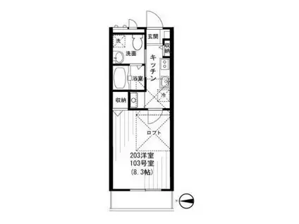 フォレストヴィラII(1K/2階)の間取り写真