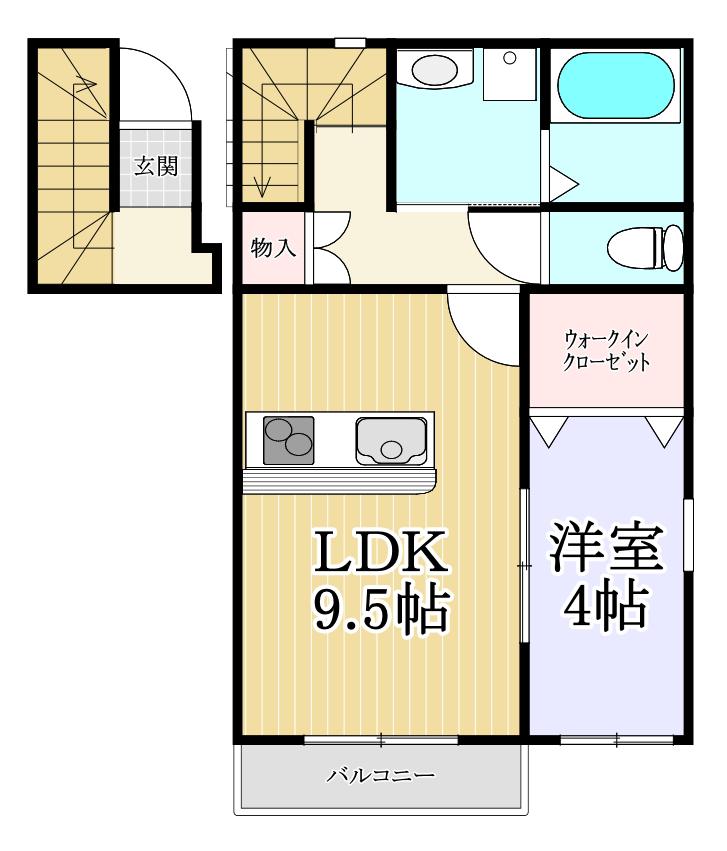 ペシュールV(1LDK/2階)の間取り写真