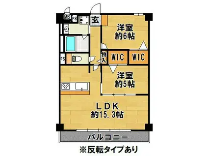 ロイヤル西山(2LDK/4階)の間取り写真