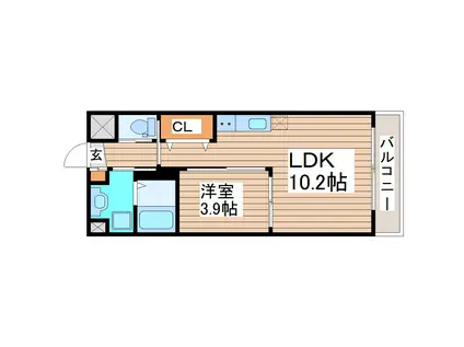 PARK HILLS 榴ヶ岡(1LDK/3階)の間取り写真