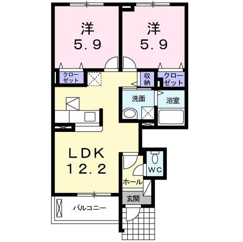 リッソ カージェII(2LDK/1階)の間取り写真