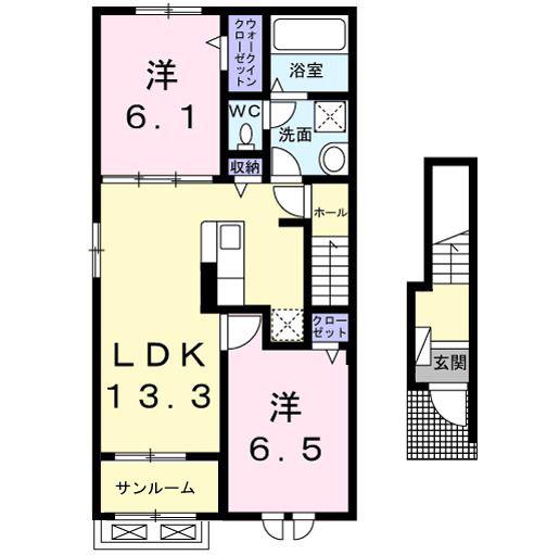KSヴィレッジ旭A(2LDK/2階)の間取り写真