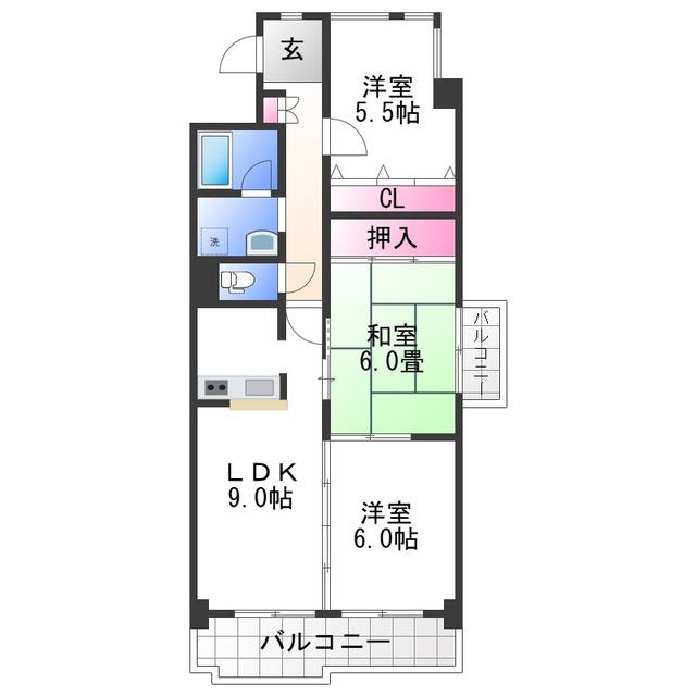 ヤマイチPLAZA サンシティ広瀬(3LDK/2階)の間取り写真