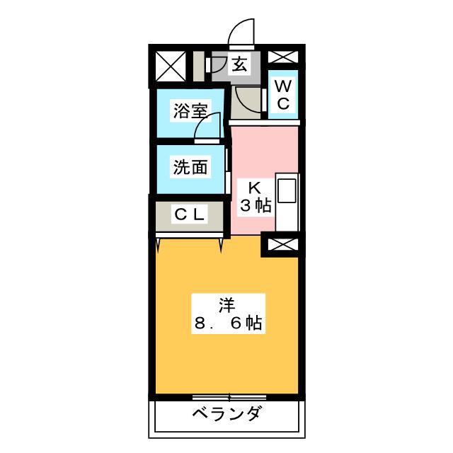 コーポバロン上浜(1K/1階)の間取り写真