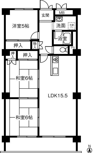 名鉄東一宮ハイツ(3LDK/4階)の間取り写真