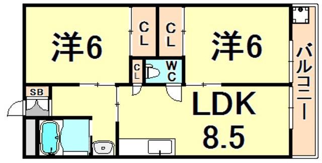 グランツ武庫川(2LDK/3階)の間取り写真