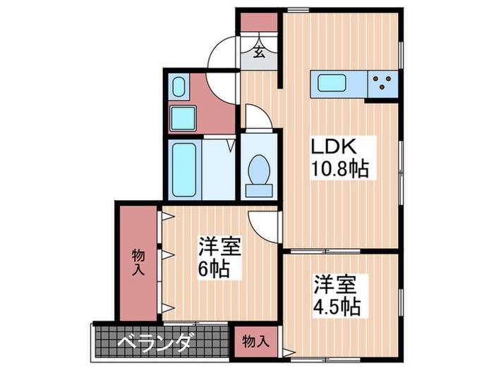 KS西条(2LDK/1階)の間取り写真