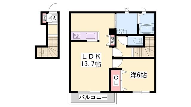 メゾンドクレール(1LDK/2階)の間取り写真