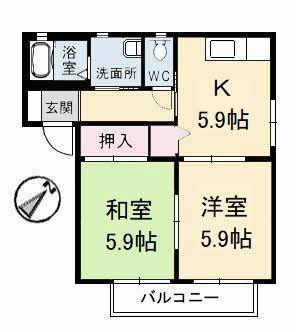 ソレイユ B棟(2K/2階)の間取り写真